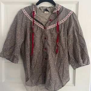 Vintage Style Button Down 3/4 Sleeve Blouse Mini Floral Print